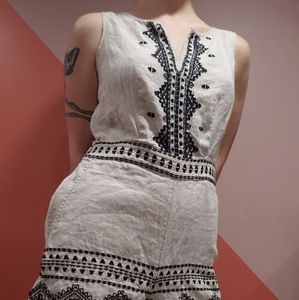 Cream and black linen short romper